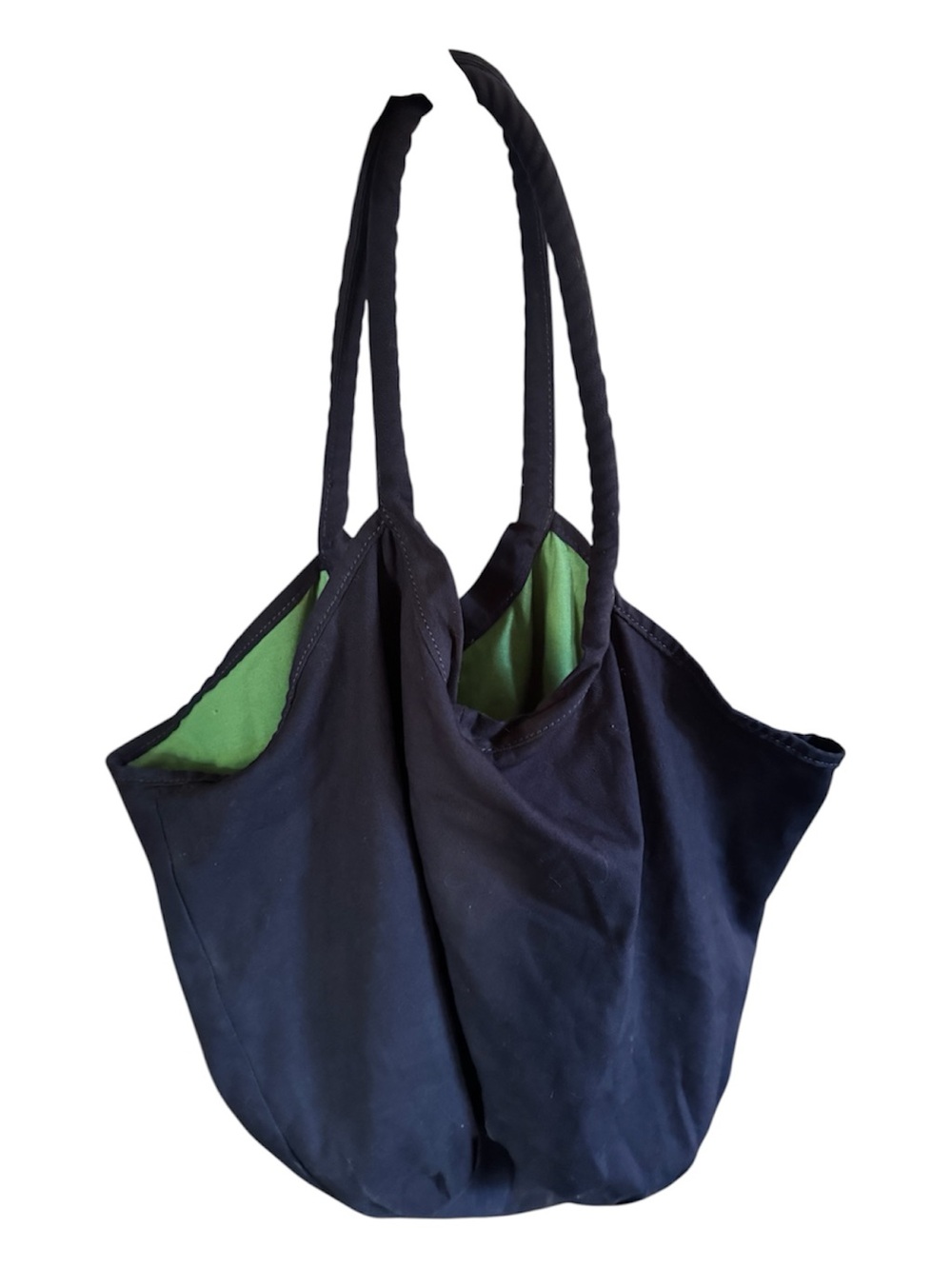 Lands end vintage navy and green cotton slouchy tote bag Euc